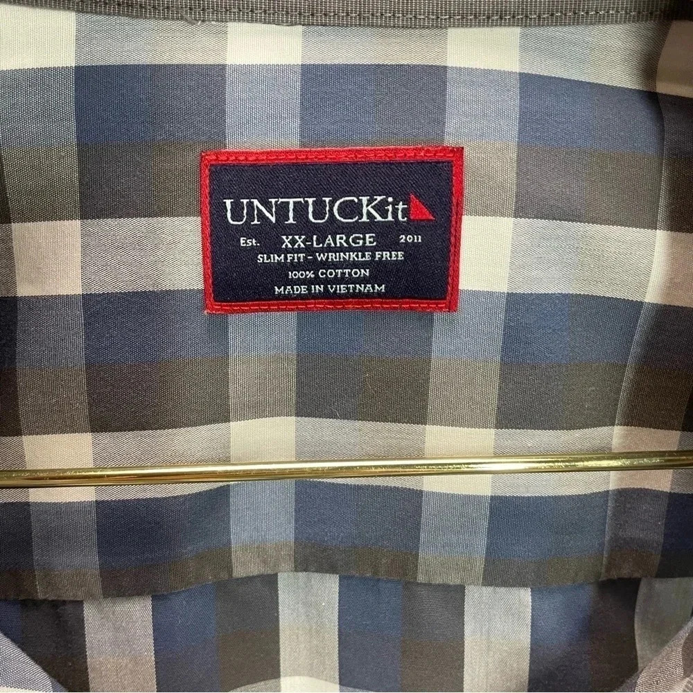 BUNDLE UNTUCKit Plaid Blue/Maroon Long Sleeve Cotton Button Down Tops - Picture 4 of 12
